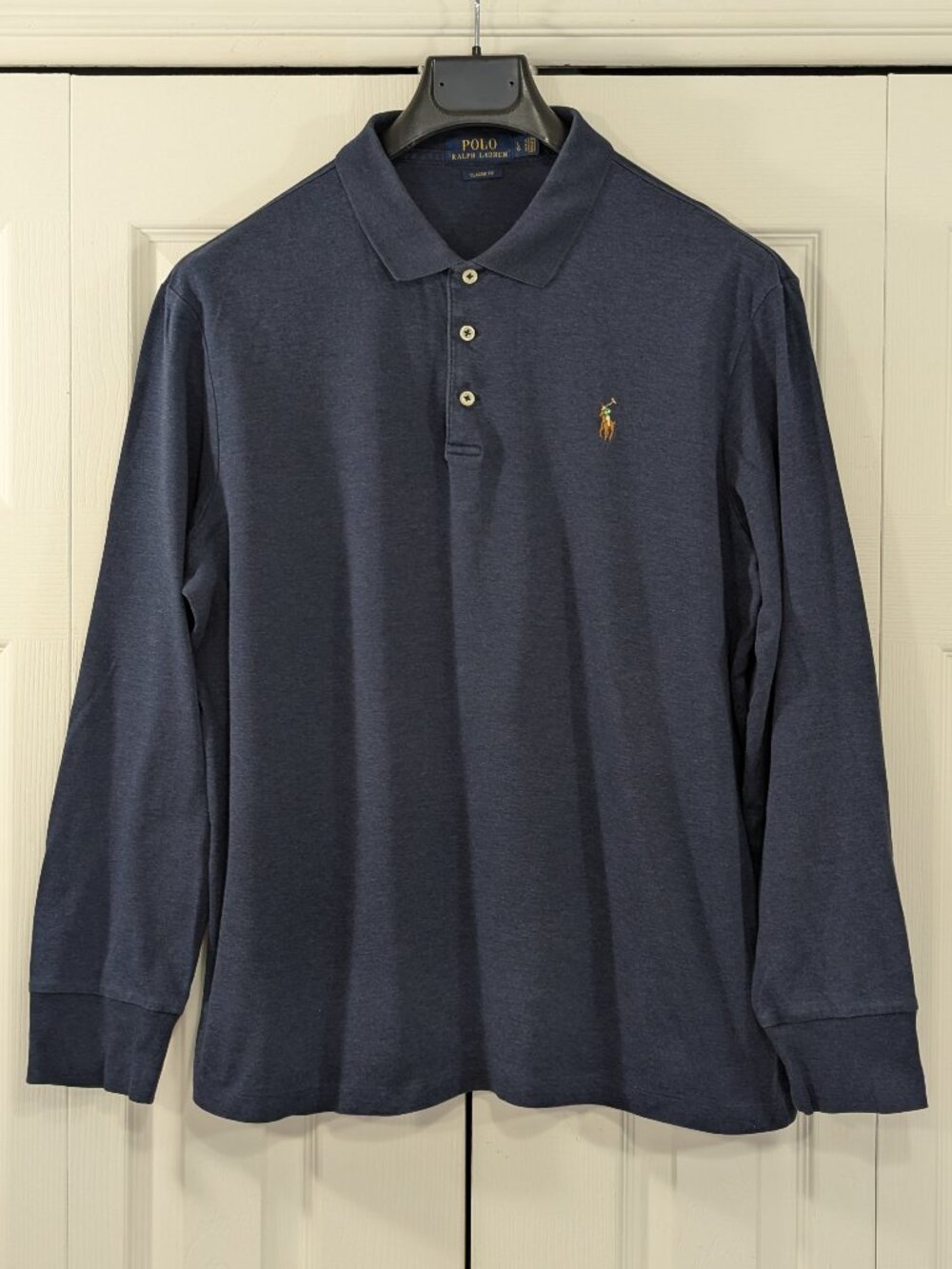Polo Ralph Lauren Classic Fit Blue Polo Shirt Long Sleeve - Picture 3 of 12